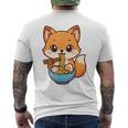 かわいいキツネを食べるラーメンかわいい動物アート メンズTシャツ バックプリント