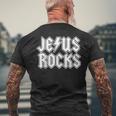 Jesus Rocks Funny Christian Rocker Jesus Rocks Men's Back Print T-Shirt Gifts for Old Men