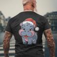 Joli Petit Hippopotame Chapeau De Père Noël Coloré Amusant Manche Longue T-shirt imprimé au dos Cadeaux pour les vieillards