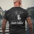 Just Cellin チェロ奏者 猫の音楽家 チェロを演奏 チェロ奏者 メンズTシャツ バックプリント 高齢者への贈り物