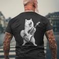 サモエド ギターを弾く ロックミュージック 犬好き メンズTシャツ バックプリント 高齢者への贈り物