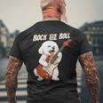 ビション・フリーゼ ギターを弾く ロックンロール 犬好き メンズTシャツ バックプリント 高齢者への贈り物
