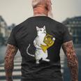 フレンチホルン音楽家オーケストラ音楽を奏でるクールな猫 メンズTシャツ バックプリント 高齢者への贈り物