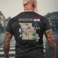 ミズーリ州のランドマーク、主要都市、道路、旗の地図 メンズTシャツ バックプリント 高齢者への贈り物