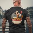 ラーメンプールパーティー かわいい日本アニメヌードルフード メンズTシャツ バックプリント 高齢者への贈り物