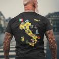 手描きのイタリア地図 観光地 メンズTシャツ バックプリント 高齢者への贈り物