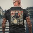 猫 演奏 ドラム ロック オン ヴィンテージ ロック ドラマー 猫 メンズTシャツ バックプリント 高齢者への贈り物