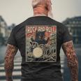 猫 演奏 ドラム ロック オン ヴィンテージ ロック ドラマー 猫 長袖tシャツ メンズTシャツ バックプリント 高齢者への贈り物