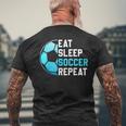 食べる、寝る、サッカーを繰り返す、面白いスポーツ、サッカー愛好家 メンズTシャツ バックプリント 高齢者への贈り物