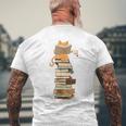 かわいい猫、本好きの猫 メンズTシャツ バックプリント 高齢者への贈り物
