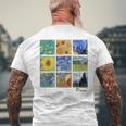 ひまわりと星月夜のゴッホ絵画コラージュ メンズTシャツ バックプリント 高齢者への贈り物