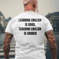 ヴィンテージの退職英語教師、面白い英語教師 メンズTシャツ バックプリント 高齢者への贈り物
