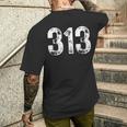 313 市外局番デトロイトmi 携帯電話 エリアコード 313 メンズTシャツ バックプリント 彼への贈り物