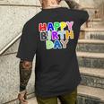 Happy Birthday（ハッピーバースデー）カラフルポップ【お誕生日 プリント】サプライズ 文字 イベントデザイン メンズTシャツ バックプリント 彼への贈り物