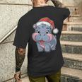 Joli Petit Hippopotame Chapeau De Père Noël Coloré Amusant Manche Longue T-shirt imprimé au dos Cadeaux pour lui