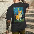 ゴッホ動物アート 動物愛好家のためのかわいいコーギー犬 メンズTシャツ バックプリント 彼への贈り物