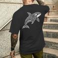 トライバル シャチ クジラ ハワイアン マオリ タトゥー オーシャン アート デザイン メンズTシャツ バックプリント 彼への贈り物