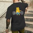 猫 デッドリフト パワーリフティング ウェイトリフティング 猫好き メンズTシャツ バックプリント 彼への贈り物