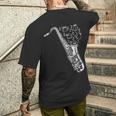 猫とサックス サクソフォン奏者 猫の飼い主 サックス メンズTシャツ バックプリント 彼への贈り物