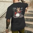 猫太鼓ドラムスティックかわいい猫と音楽 メンズTシャツ バックプリント 彼への贈り物