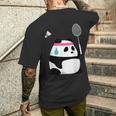 疲れきったバドミントンパンダ 面白いかわいいシャトルコック動物 メンズTシャツ バックプリント 彼への贈り物