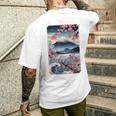 日本の桜庭 芸者 富士山 桜 木 メンズTシャツ バックプリント 彼への贈り物