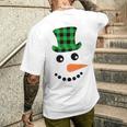 雪だるま 顔 にんじん鼻 クリスマス 冬 格子柄 サンタハット メンズTシャツ バックプリント 彼への贈り物