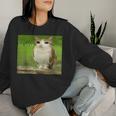 猫 フクロウ 面白い 呪われた Hello Bro Brainrot Meowl Hiro Meme レディーススウェットシャツ 彼女への贈り物