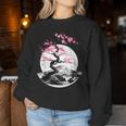 桜と月と富士山のtシャツ 春 花見 和柄 和風 和 メンズ レディース キッズ 水墨画 ギフト 服 サクラ レディーススウェットシャツ 面白い贈り物
