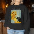 面白いゴッホ風変わりな猫とひまわりの花瓶パロディアート レディーススウェットシャツ 面白い贈り物