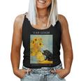 面白いゴッホ風変わりな猫とひまわりの花瓶パロディアート レディースタンクトップ