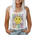 Nine Is A Vibe 9Th Birthday Groovy Smile Face 9 Years Old Women Tank Top