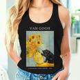 面白いゴッホ風変わりな猫とひまわりの花瓶パロディアート レディースタンクトップ 彼女への贈り物