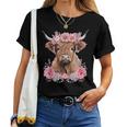 Cute Baby Highland Cow With Flowers Calf Animal Cow Women Women T-shirt