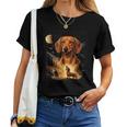 Vintage 90S Dachshund Howling At The Moon Wiener Dog Mom Women T-shirt