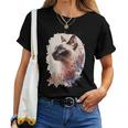 シャム猫 日本の桜 花柄 水彩 猫 レディースTシャツ