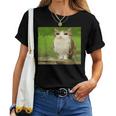 猫 フクロウ 面白い 呪われた Hello Bro Brainrot Meowl Hiro Meme レディースTシャツ