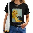 面白いゴッホ風変わりな猫とひまわりの花瓶パロディアート レディースTシャツ