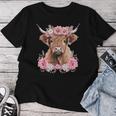 Cute Baby Highland Cow With Flowers Calf Animal Cow Women Women T-shirt Unique Gifts
