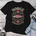 サーモン ノルウェー Rosemaling 花柄 フィヨルド 自然 Norge レディースTシャツ 面白い贈り物