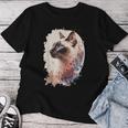 シャム猫 日本の桜 花柄 水彩 猫 レディースTシャツ 面白い贈り物