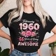 66歳 1960年2月 花柄 66歳 誕生日 男性 女性 レディースTシャツ 彼女への贈り物