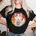 かわいい猫 ボバ ティーバブル アニメ 日本猫 女の子 ティーン レディースTシャツ 彼女への贈り物