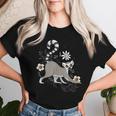 かわいい花 面白い動物キツネザル レディースTシャツ 彼女への贈り物