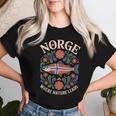 サーモン ノルウェー Rosemaling 花柄 フィヨルド 自然 Norge レディースTシャツ 彼女への贈り物