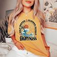ソルトウォーターフラワー 花びら ハワイ 夏のビーチ愛好家 バック レディースオーバーサイズコンフォートTシャツ Mustard