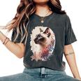 シャム猫 日本の桜 花柄 水彩 猫 レディースオーバーサイズコンフォートTシャツ Pepper
