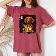 Vintage 90S Dachshund Howling At The Moon Wiener Dog Mom Women's Oversized Comfort T-Shirt Blue Jean