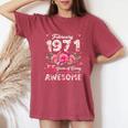 55歳 1971年2月 花柄 55歳 誕生日 男性 女性 レディースオーバーサイズコンフォートTシャツ Crimson