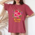 95歳 祝福されたかわいいバラの花 95歳 95歳の誕生日 レディースオーバーサイズコンフォートTシャツ Crimson